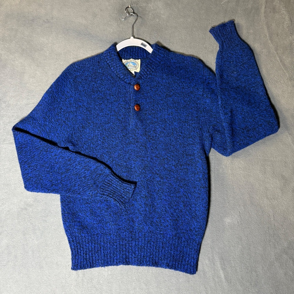 Vintage Environment Clothing Co Blue Wool Marl Henley Sweater Made in USA Small